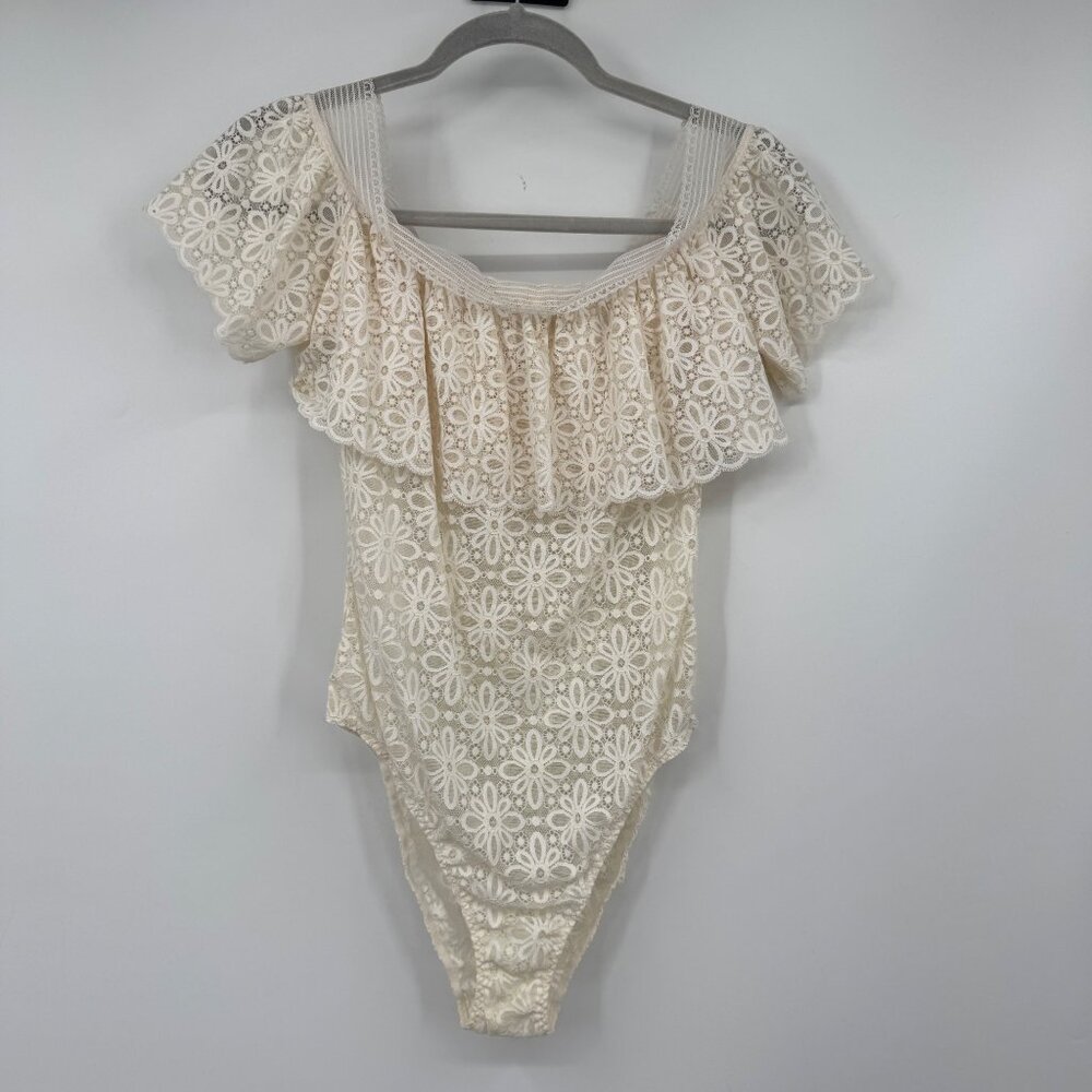 Victoria's Secret White Floral Lace Bodysuit Ivory woman’s size medium one piece